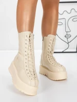 Дамски ботуши на платформа 3AL77 Бежово | Mei » MeiMall.bg