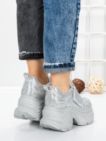 Pantofi Sport Dama cu Platforma 1A05 SILVER | MEI