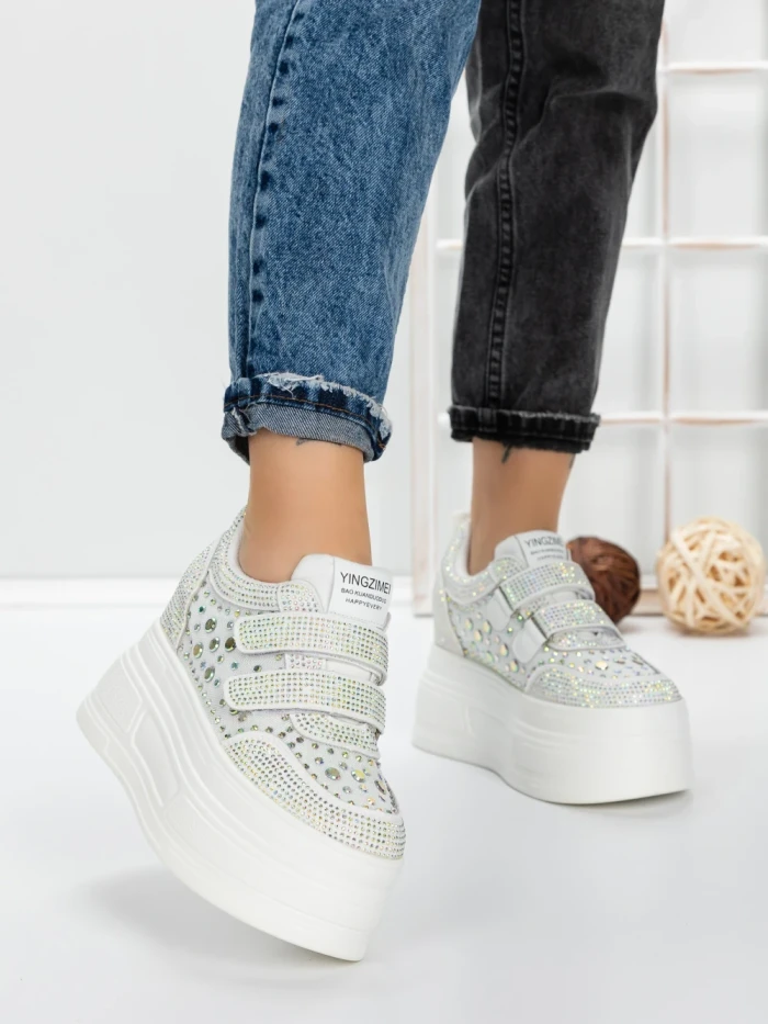 Pantofi Sport Dama cu Platforma 3591-8 WHITE | MEI