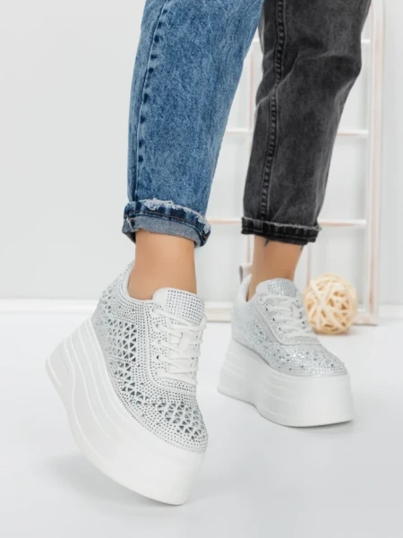Pantofi Sport Dama cu Platforma 3592-1 WHITE | MEI