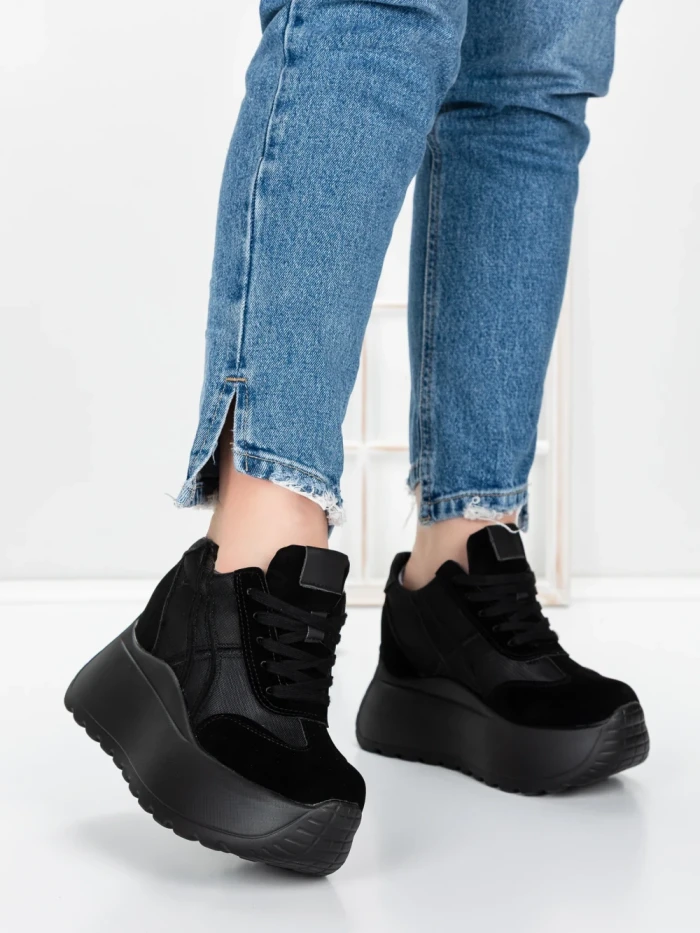 Pantofi Sport Dama cu Platforma 5WL111 BLACK | MEI