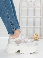 Pantofi Sport Dama cu Platforma 5WL112 WHITE | MEI