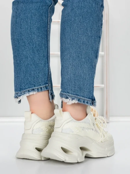Pantofi Sport Dama cu Platforma 5WL120 BEIGE | MEI