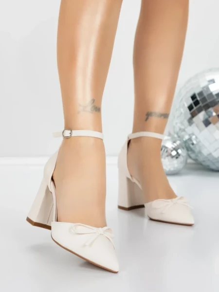 Pantofi cu Toc Gros 5XKK85 BEIGE | MEI