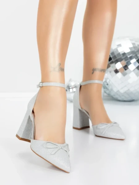 Pantofi cu Toc Gros 5XKK85 SILVER | MEI