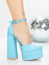 Pantofi cu Toc gros si Platforma 2SY12 LIGHT BLUE | MEI