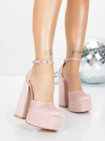 Pantofi cu Toc gros si Platforma 2SY12 PINK | MEI