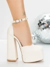 Pantofi cu Toc gros si Platforma 2SY12 LIGHT BEIGE | MEI