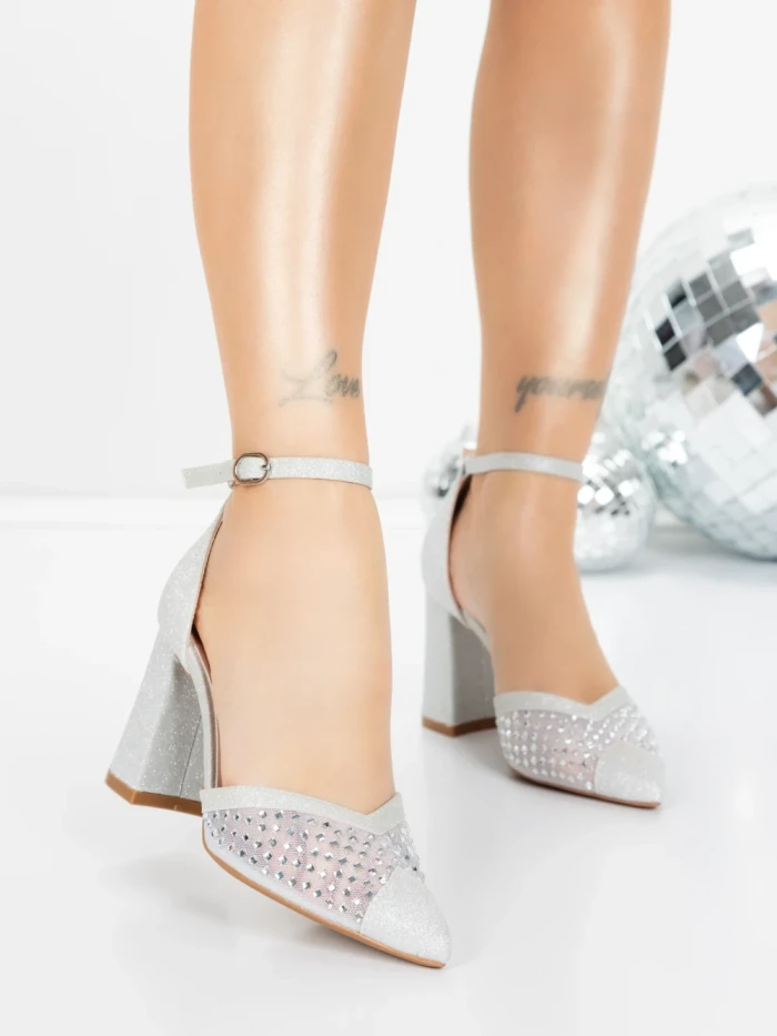 Pantofi cu Toc Gros 5XKK83 SILVER | MEI
