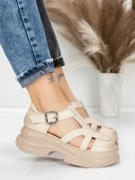 Sandale Dama din piele naturala 10668 CREAM | ADVANCER