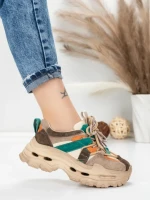 Pantofi Sport Dama din piele naturala HY2986 CREAM-GREEN | FRANCO GERARDO