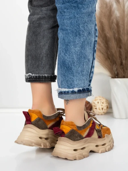 Pantofi Sport Dama din piele naturala HY2986 APRICOT-WINE | FRANCO GERARDO