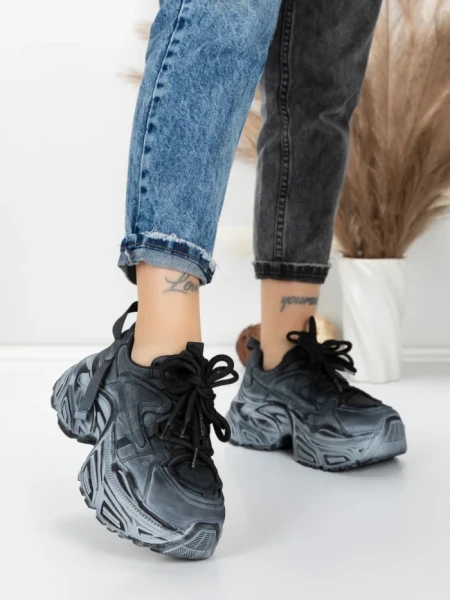 Pantofi Sport Dama din piele naturala 918-1 BLACK-GREY | FRANCO GERARDO