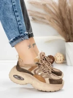 Pantofi Sport Dama din piele naturala HY2122 COFFEE-YELLOW | FRANCO GERARDO