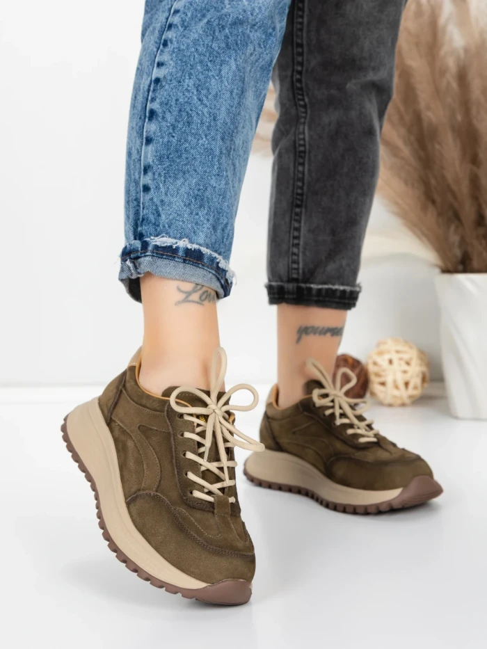 Pantofi Sport Dama din piele naturala 88022 KHAKI | FRANCO GERARDO