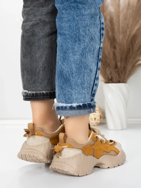 Pantofi Sport Dama din piele naturala 7110 YELLOW-CREAM | FRANCO GERARDO