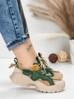 Pantofi Sport Dama din piele naturala 7110 GREEN-CREAM | FRANCO GERARDO
