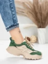 Pantofi Sport Dama din piele naturala 7109 GREEN-CREAM | FRANCO GERARDO