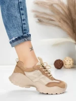 Pantofi Sport Dama din piele naturala 7109 KHAKI-CREAM | FRANCO GERARDO