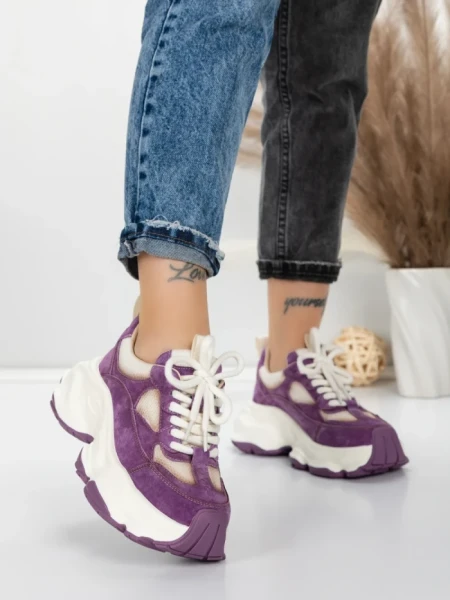 Pantofi Sport Dama din piele naturala HY1333 PURPLE-CREAM | FRANCO GERARDO