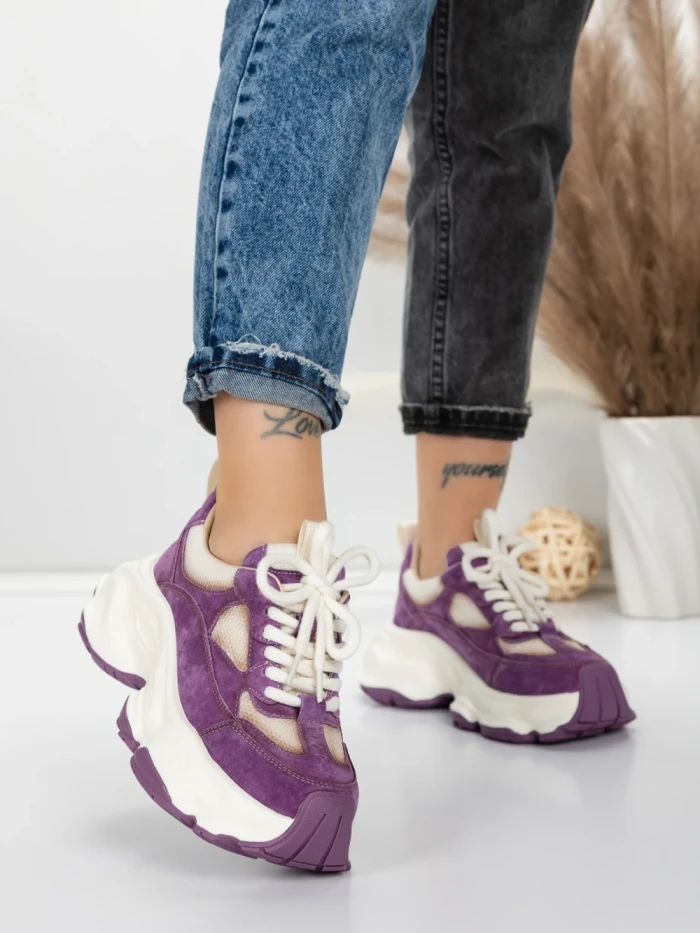Pantofi Sport Dama din piele naturala HY1333 PURPLE-CREAM | FRANCO GERARDO