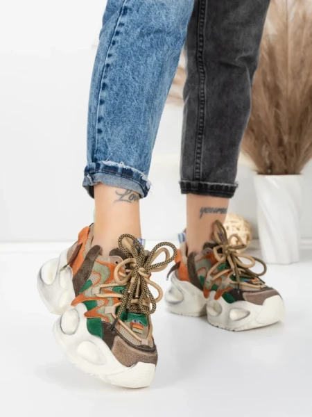 Pantofi Sport Dama din piele naturala HY8988-1 BROWN-GREY | FRANCO GERARDO