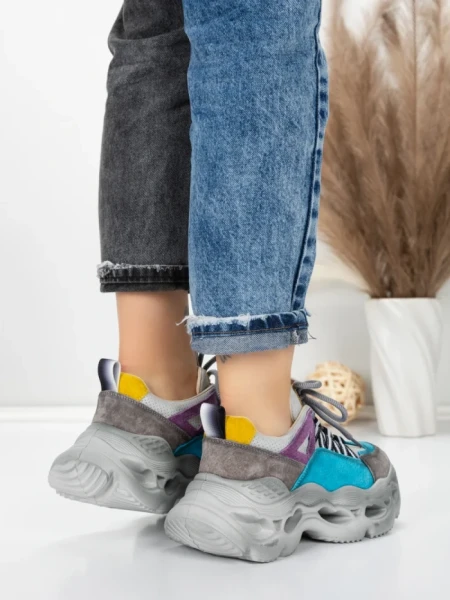 Pantofi Sport Dama din piele naturala HY6383 LIGHT BLUE-YELLOW | FRANCO GERARDO