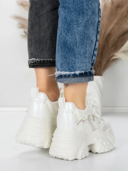 Pantofi Sport Dama cu Platforma 6166-95 WHITE | MEI