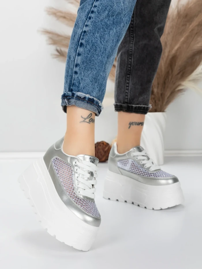 Pantofi Sport Dama cu Platforma 6208-35 SILVER | MEI