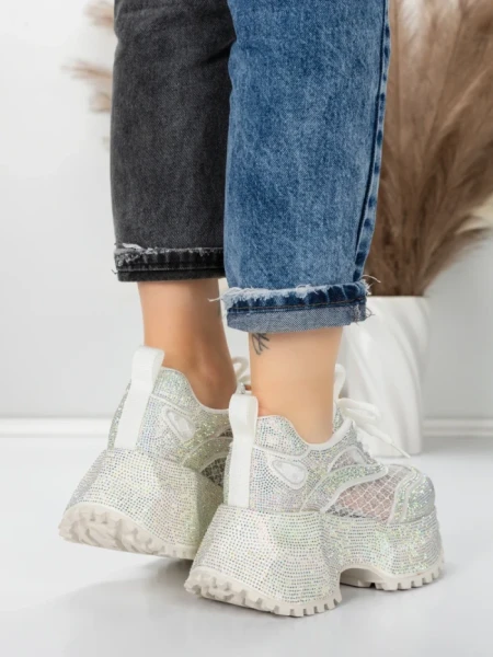 Pantofi Sport Dama cu Platforma 6968-1 WHITE | MEI