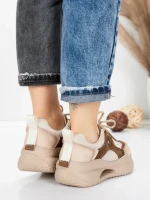 Pantofi Sport Dama din piele naturala 2577 CREAM-COFFEE | FRANCO GERARDO
