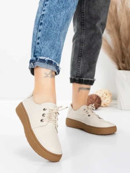 Pantofi Casual Dama din piele naturala 663 CREAM | ADVANCER