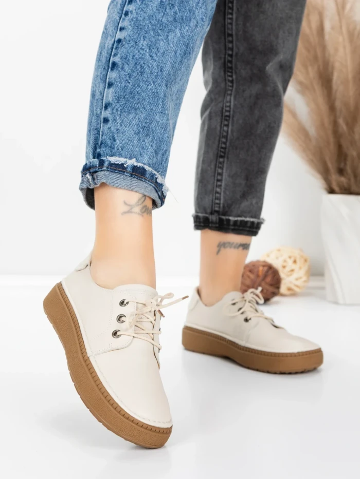 Pantofi Casual Dama din piele naturala 663 CREAM | ADVANCER
