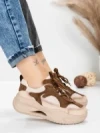 Pantofi Sport Dama din piele naturala 2576 CREAM-COFFEE | ADVANCER