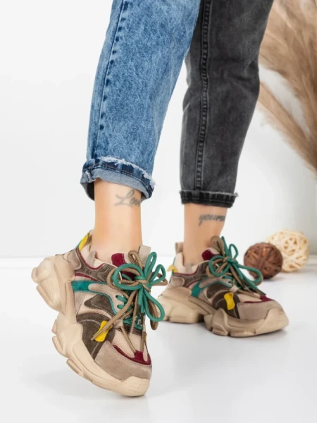 Pantofi Sport Dama din piele naturala HY5782 GREY-WINE | FRANCO GERARDO