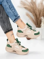Pantofi Sport Dama din piele naturala 2576 CREAM-GREEN | ADVANCER