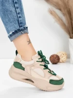Pantofi Sport Dama din piele naturala 2576 CREAM-GREEN | ADVANCER