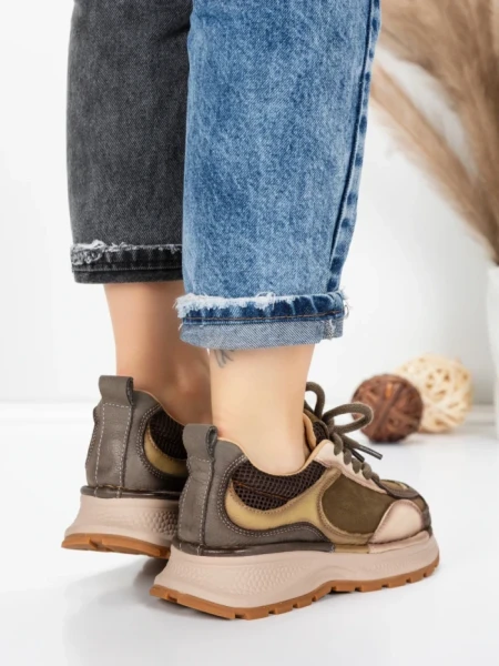 Pantofi Sport Dama din piele naturala 10018 KHAKI | FRANCO GERARDO