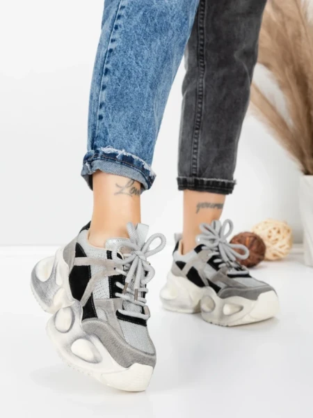 Pantofi Sport Dama din piele naturala HY8985 BLACK-GREY | FRANCO GERARDO