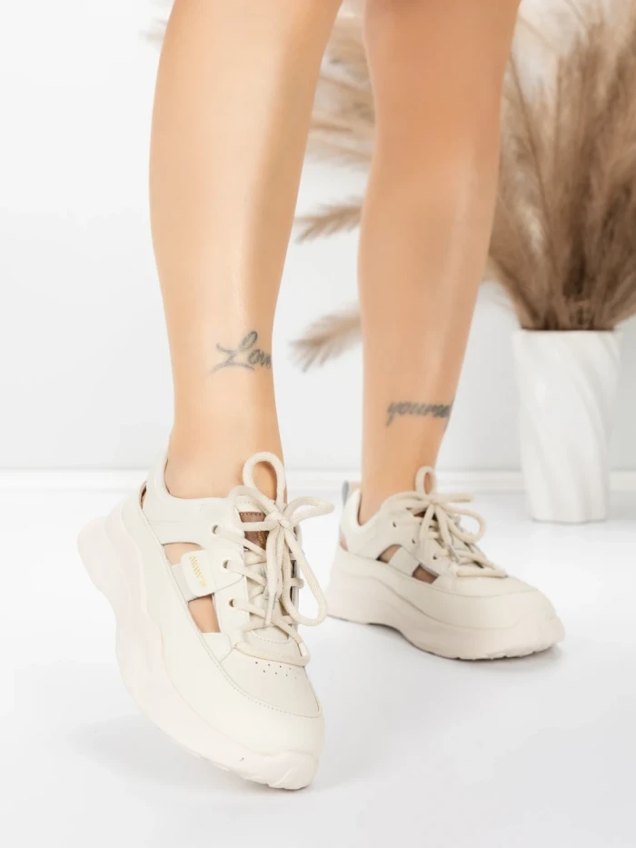 Pantofi Sport Dama din piele naturala 70136X CREAM | ADVANCER