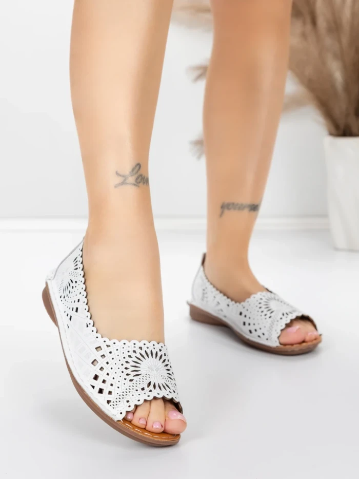 Balerini Dama din piele naturala 355-2 WHITE | ADVANCER