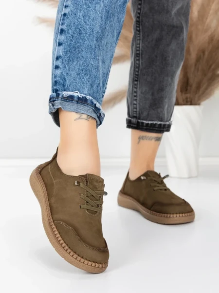Pantofi Casual Dama din piele naturala 8736 KHAKI | FORMAZIONE