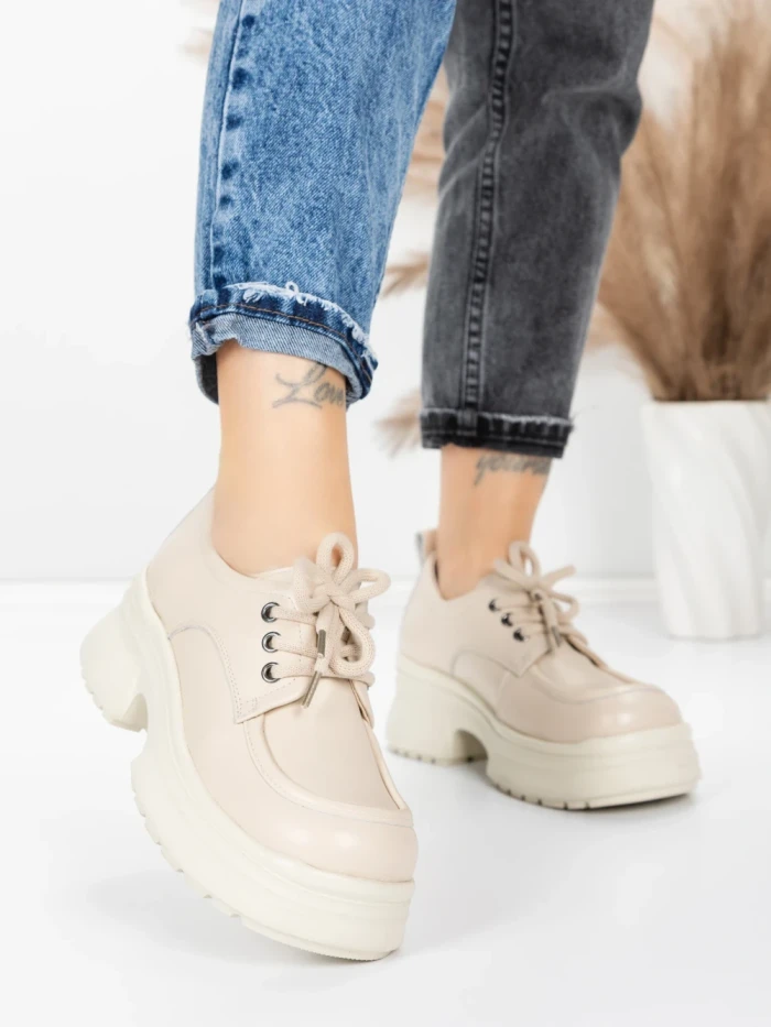 Pantofi Casual Dama din piele naturala 10829 CREAM | FORMAZIONE