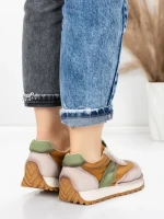 Pantofi Sport Dama din piele naturala KM9218 APRICOT-GREEN | ADVANCER