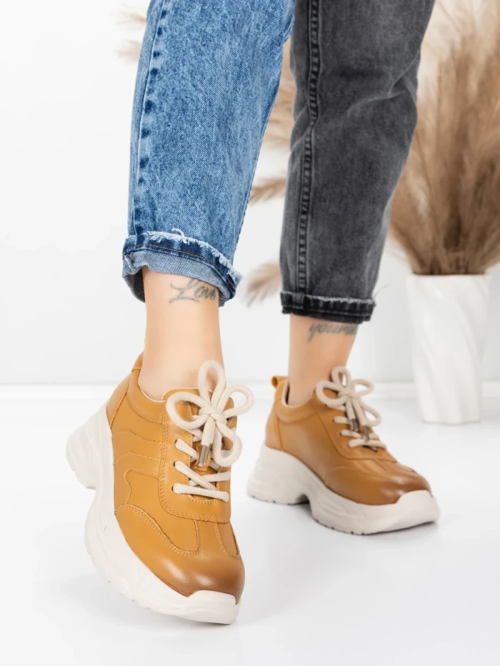 Pantofi Sport Dama din piele naturala 10785 YELLOW | FRANCO GERARDO