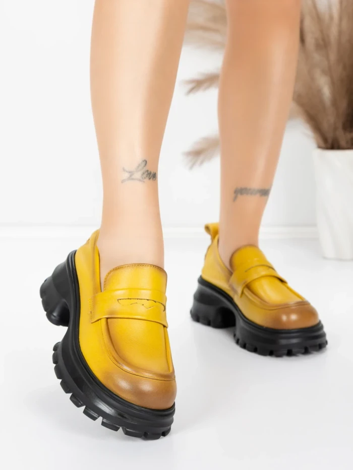 Pantofi Casual Dama din piele naturala 8307 YELLOW | ADVANCER