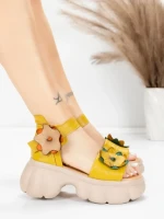 Sandale Dama din piele naturala 18651 YELLOW | ADVANCER