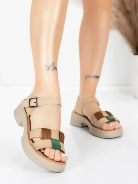 Sandale Dama din piele naturala 251077 APRICOT-ORANGE | ADVANCER