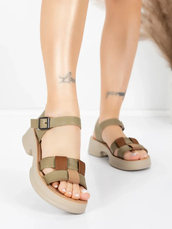 Sandale Dama din piele naturala 251077 GREEN-BROWN | ADVANCER