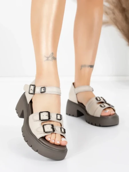 Sandale Dama din piele naturala 10672 CREAM | ADVANCER